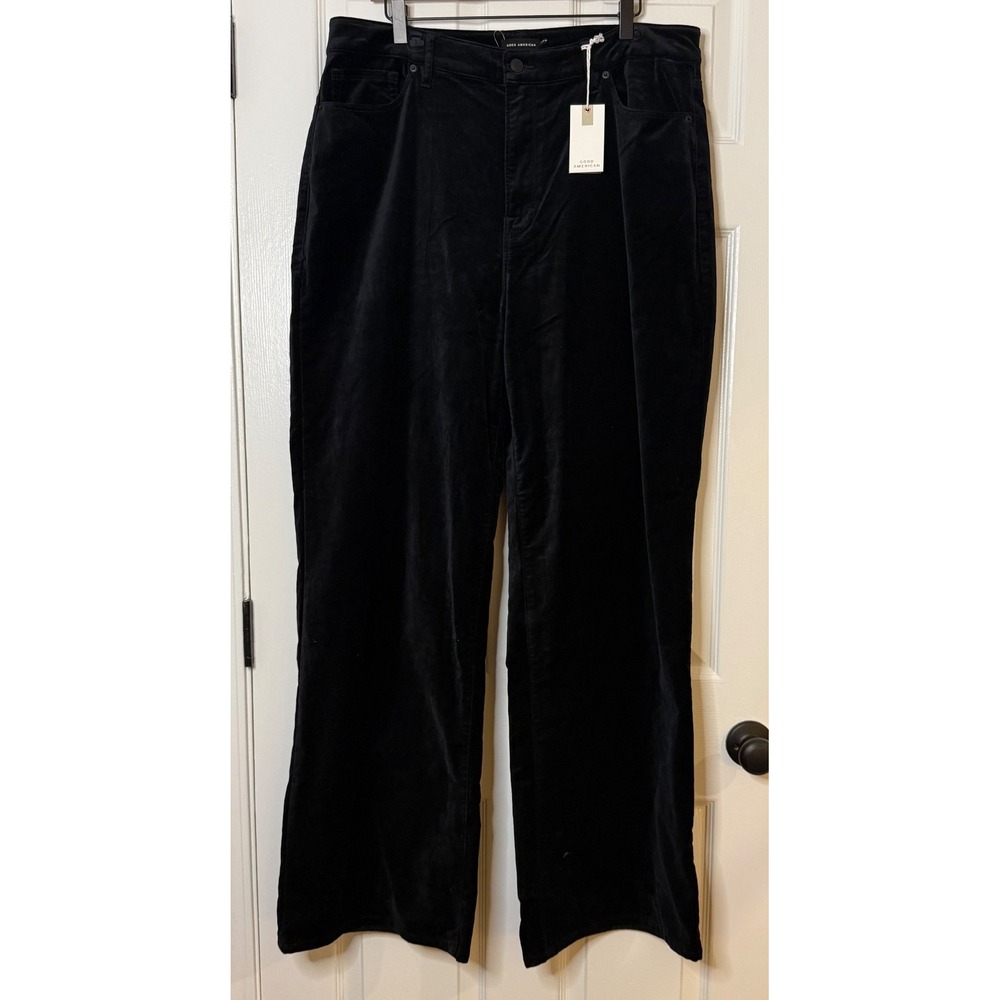 GOOD AMERICAN Black Velvet Wide Leg Crop Pants Women's Size 16, NWT